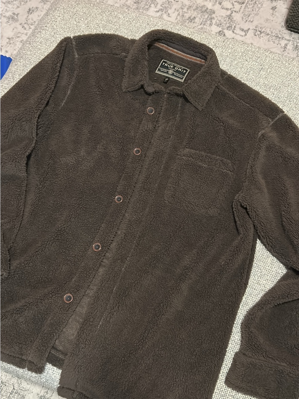 True Grit Men’s Dark Brown Sherpa Button-Down Shirt Jacket